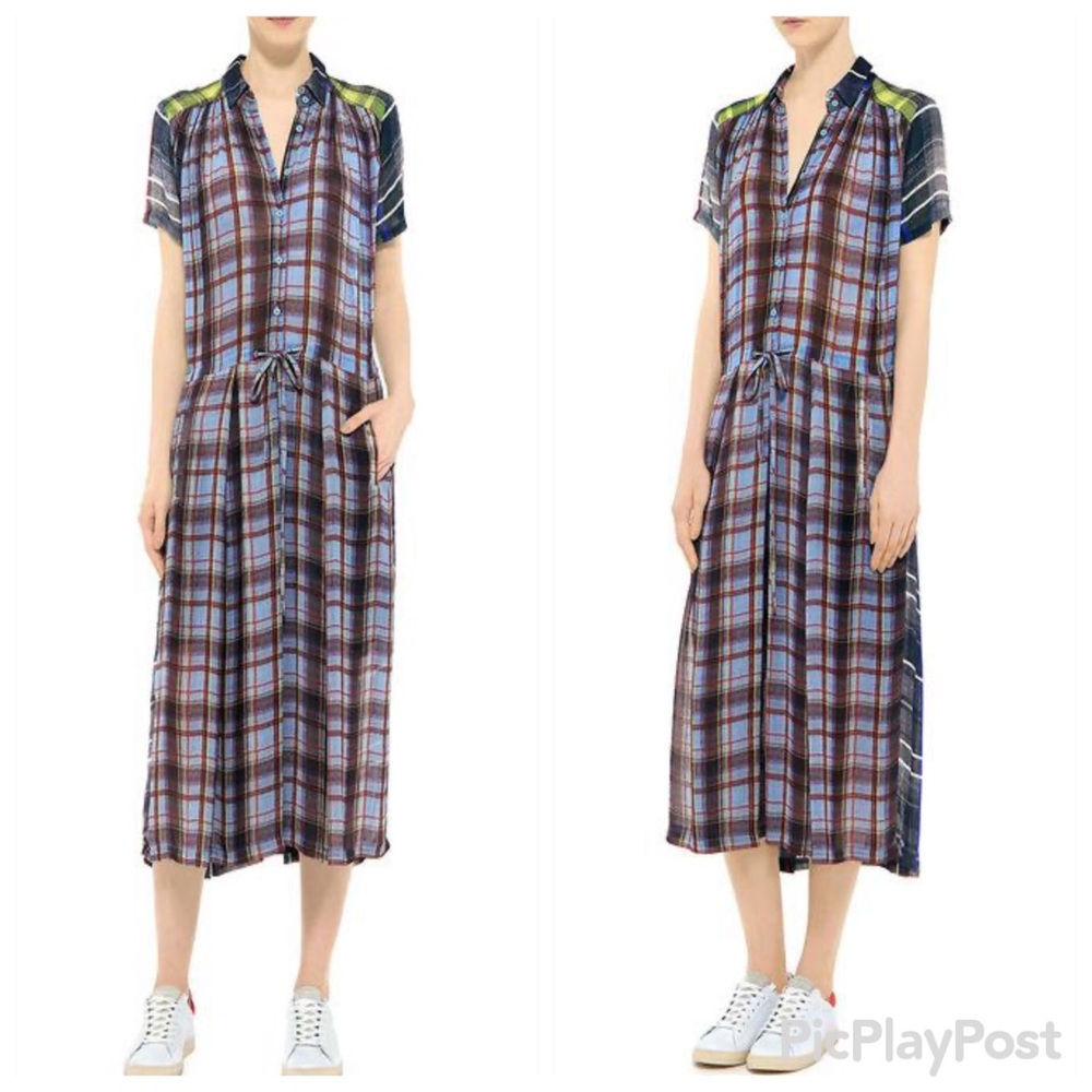 Preen Line Flowy Plaid Shirt Dress